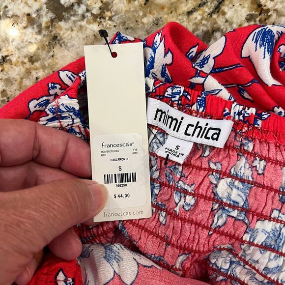 NWT Francesca's Mimi Chica Red/Pink Blue & White Floral Front Tie Dress - SMALL - Picture 9 of 10